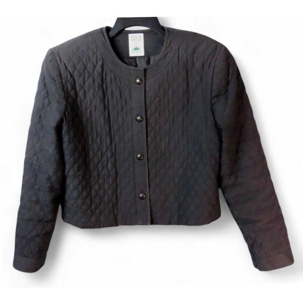 Vtg Hairston Roberson Charcoal Quilted Cropped Jacket STERLING SILVER BUTTONS 12